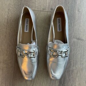 Silver Steve Madden loafer flats, size 9